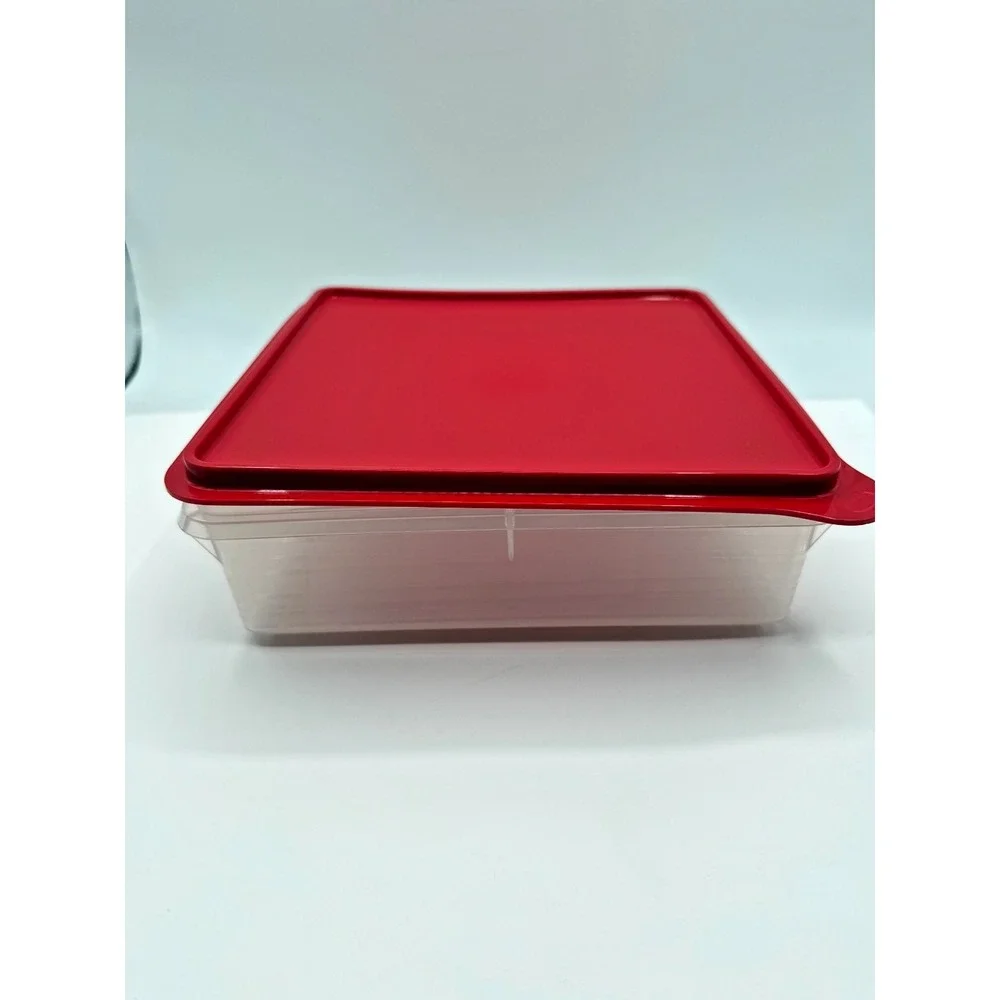 Tupperware Snack-Store Square Container 9x9x3 with Cherry Red Lid New